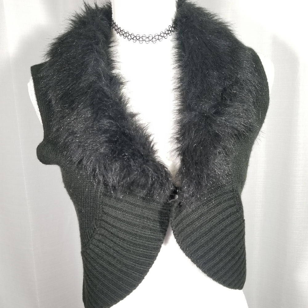 Coolwear black knitted faux fur neck Vest.